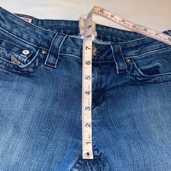 True Religion TORY Boot Cut BLUE Jeans HORSESHOE Silver Studded Pocket Womens 28 - Picture 12 of 16